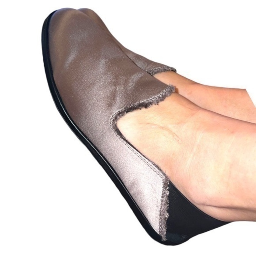 ▶️ Pedro Garcia Espana ◀️ Gray Silk Satan Raw Edge Slip On Flats  37.5